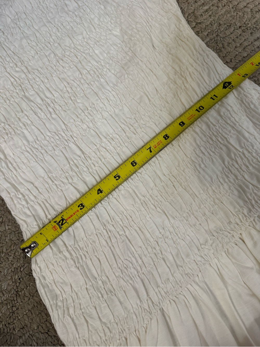 New Linen Blend Dress Smocked Dropped Waist Size Medium Ivory Cream - Picture 9 of 11